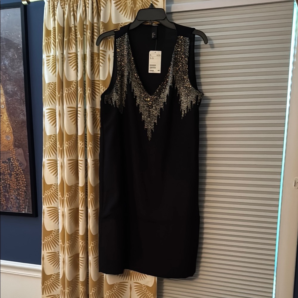 H&M Sleeveless Black Dress with Silver Beaded Accent